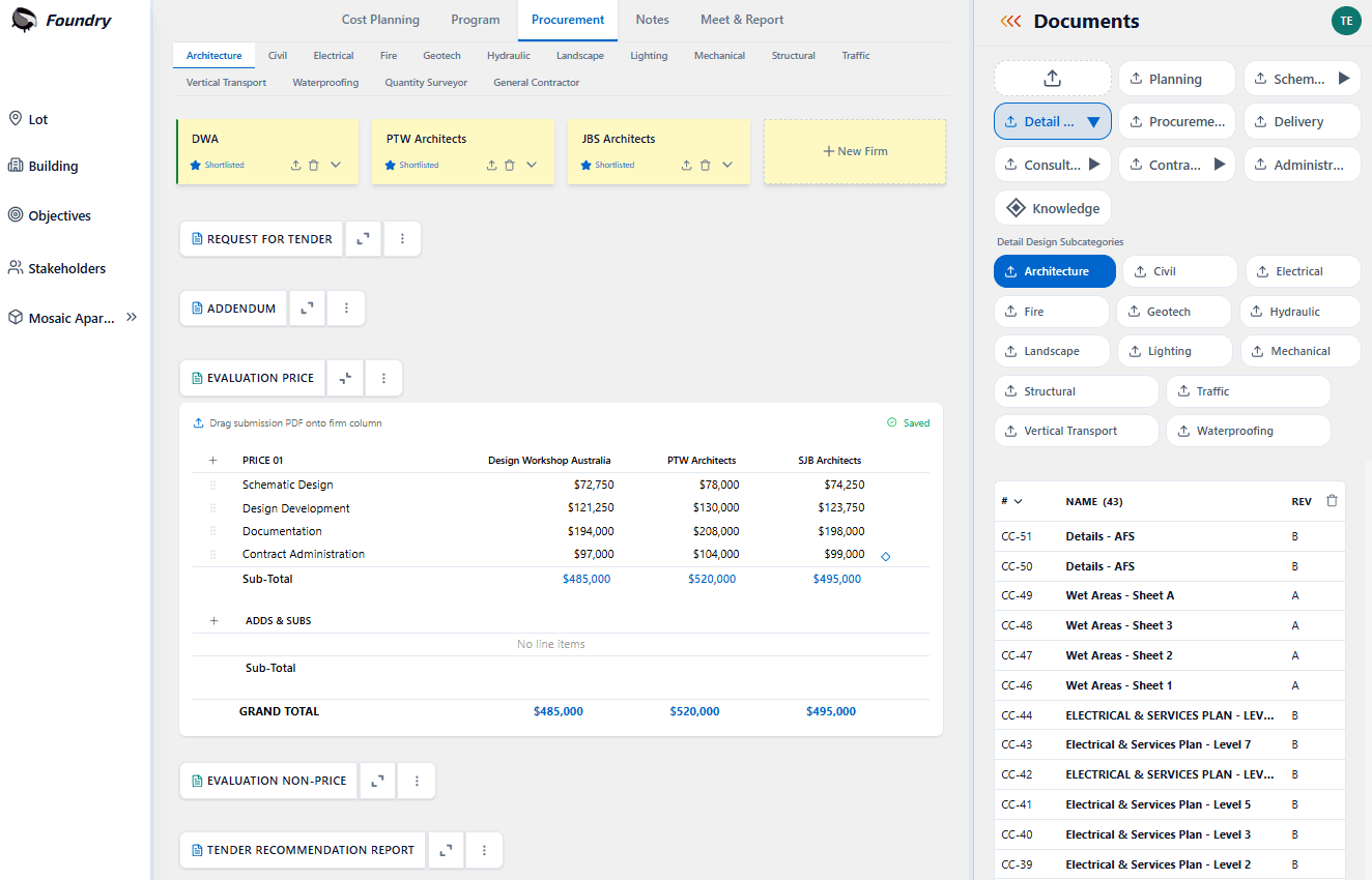 Procurement evaluation and tender management